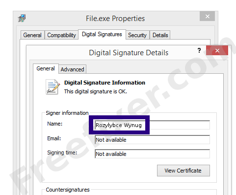 Screenshot of the Rozylybce Wynug certificate